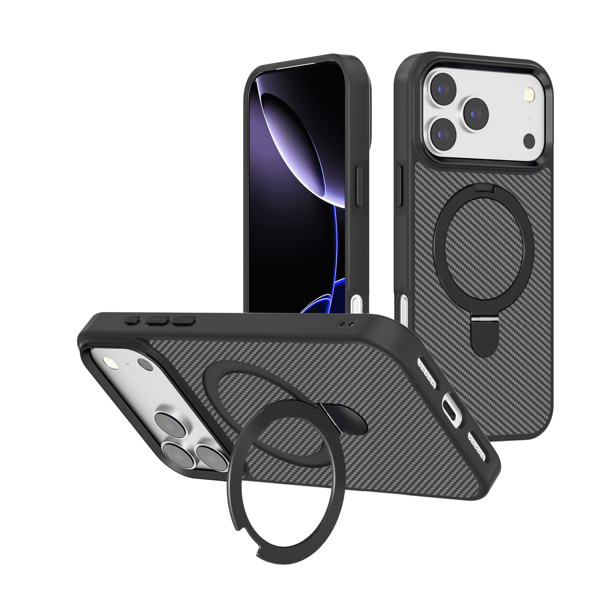 Carbon Fiber Texture Magnetic Ring Stand Phone Case