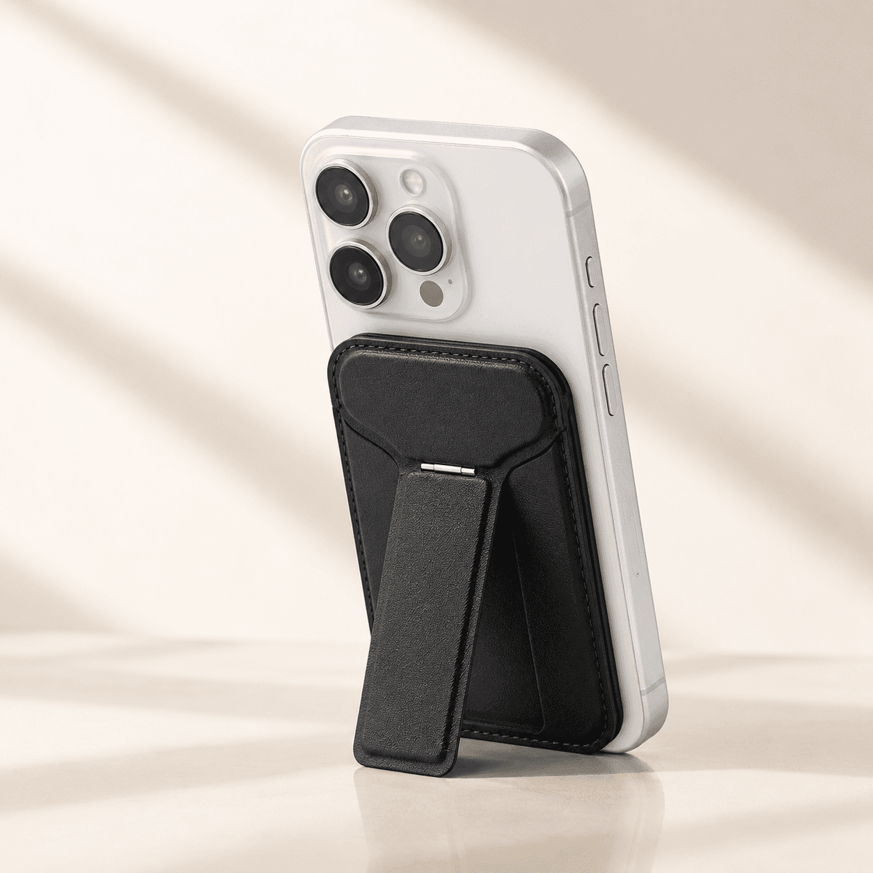 PU Magnetic Dual Card Wallet with Foldable Phone Stand