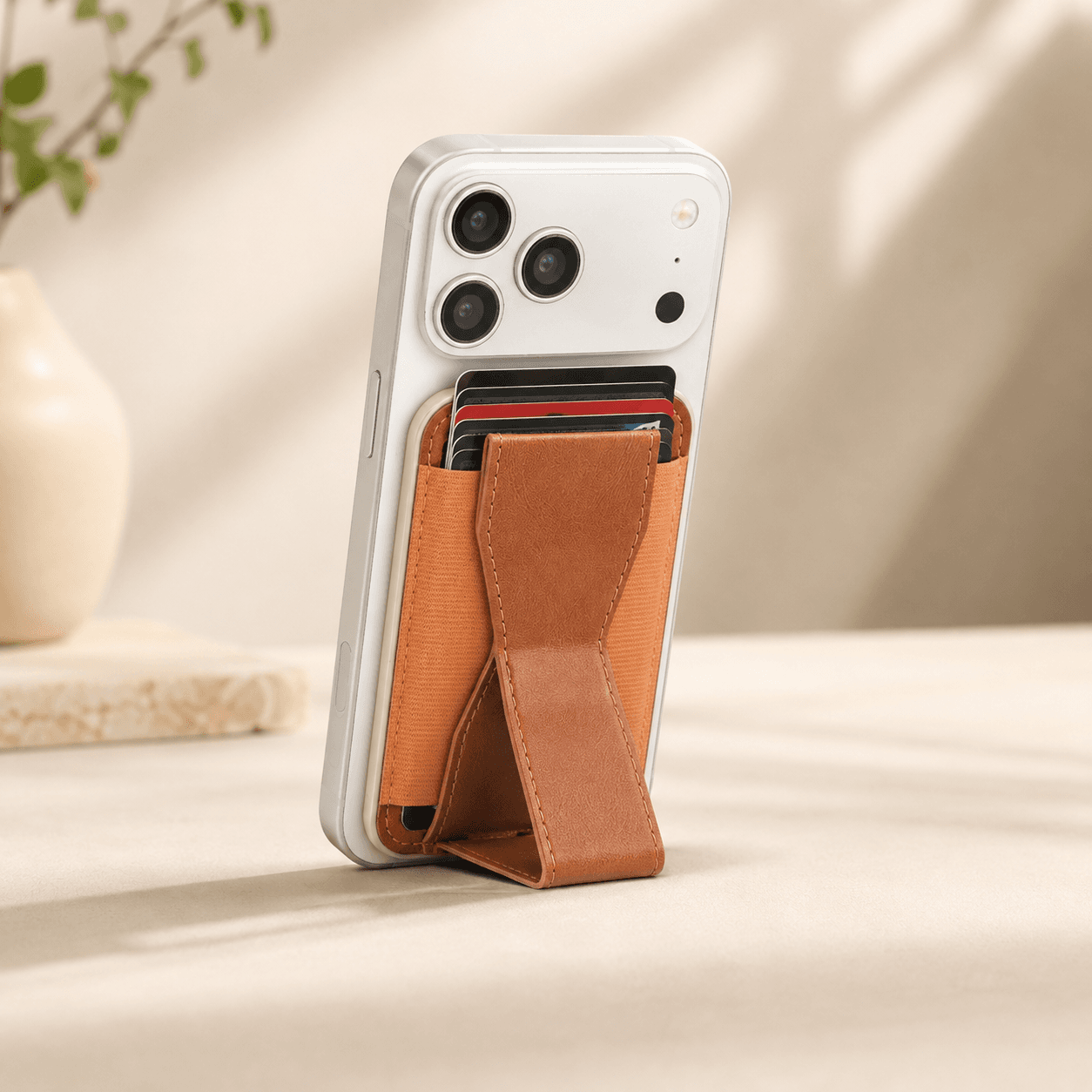 PU Magnetic Wallet with Grip Strap and Foldable Stand