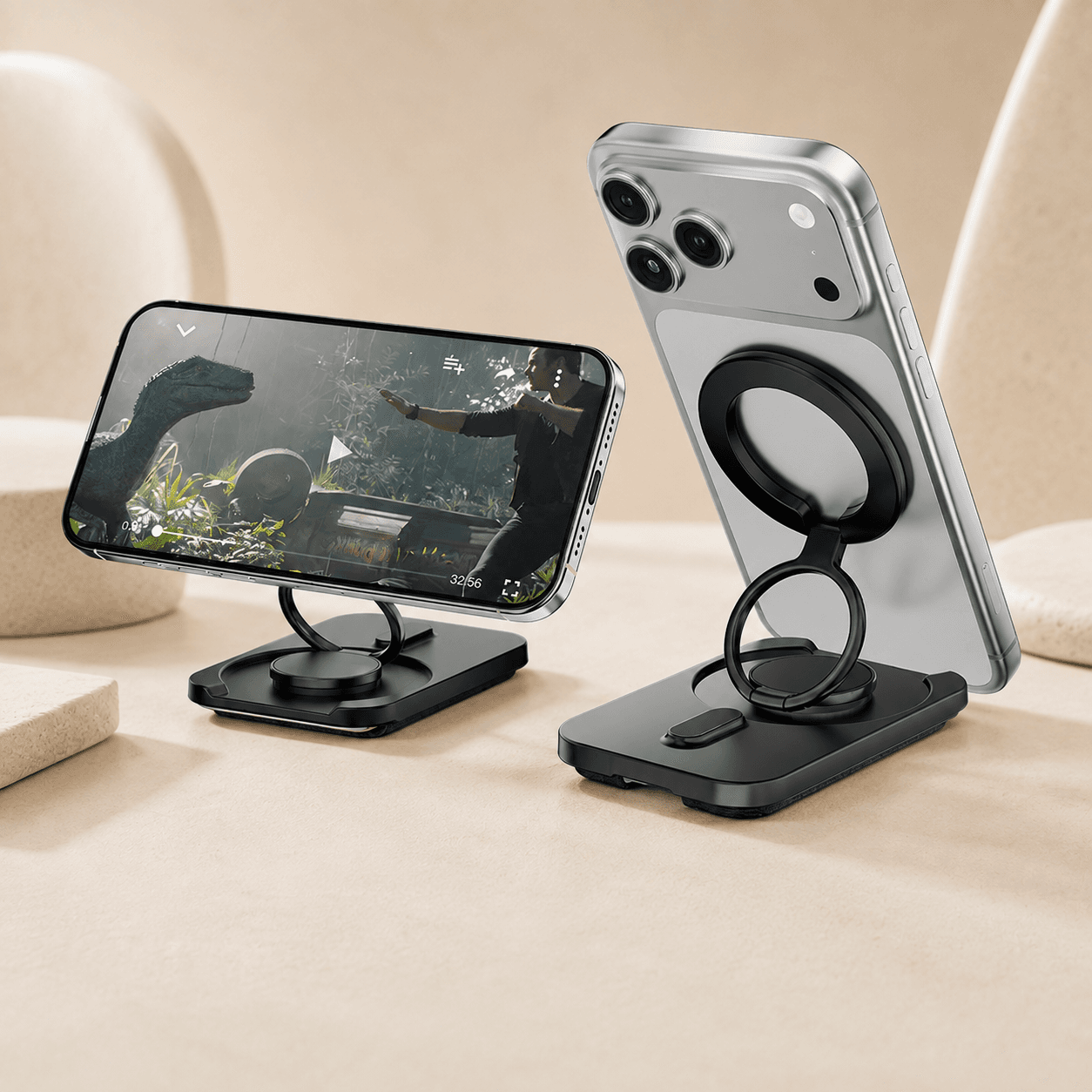 Magnetic Card Holder Wallet with 360° Ring Stand