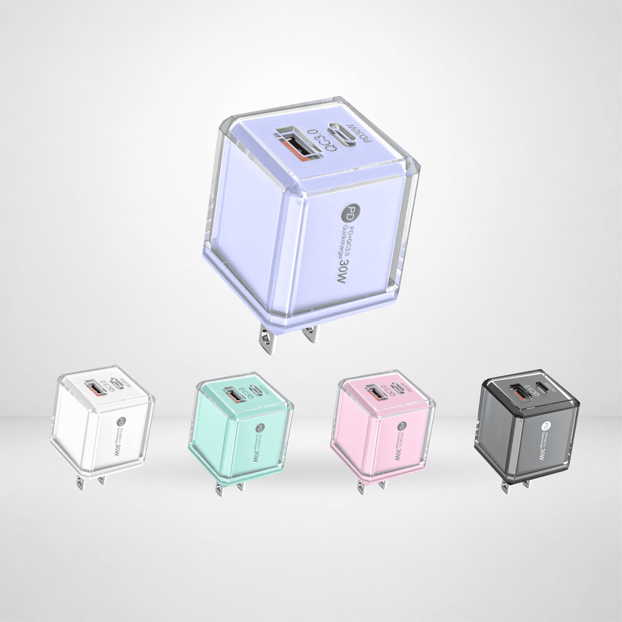 Transparent Dual-Port USB-C + USB-A Fast Wall Charger